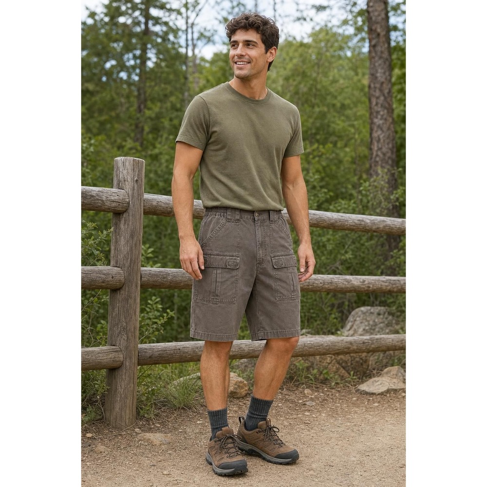 Cabela's Cargo Shorts Men's 33 Brown Washed Elastic Waist Outdoor Hiking